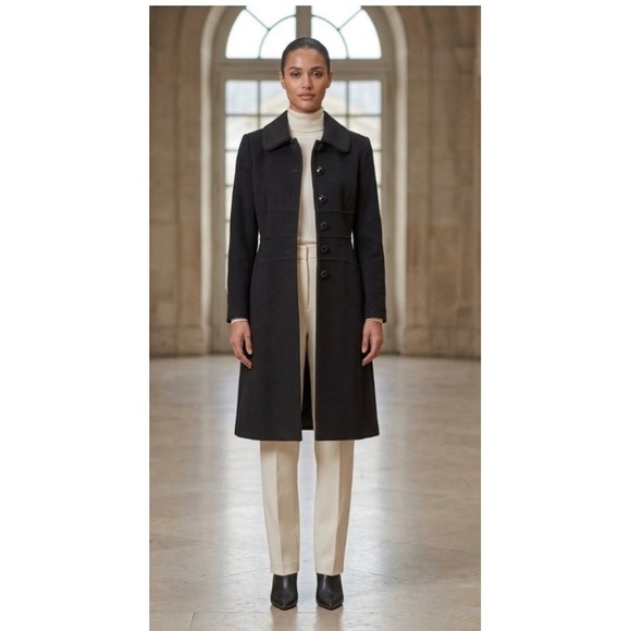 Oscar de la Renta Jackets & Blazers - Oscar de la Renta Black Wool Angora Blend Braided Trim Long Coat Size 8